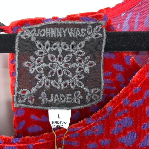 Johnny Was Women's Size L Doris Velvet Burnout Mini Dress Scoop Neck Solid Red - Picture 5 of 8